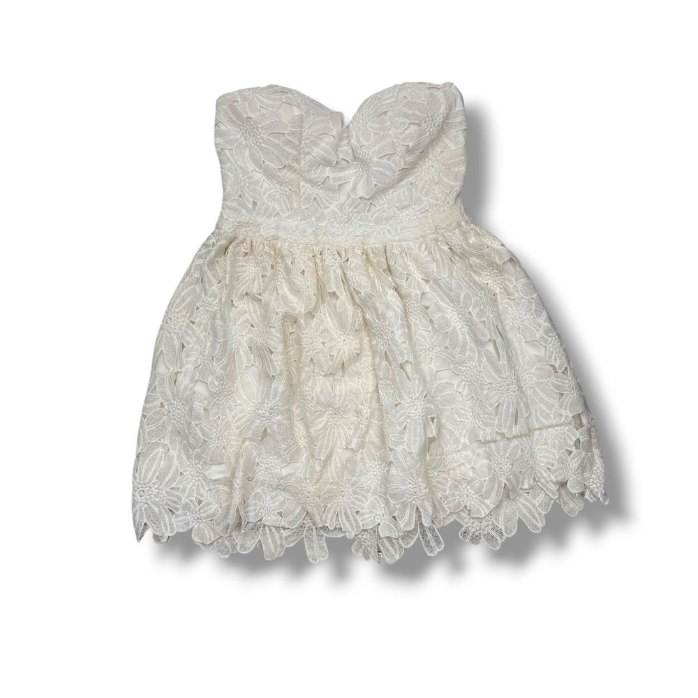 Y2K Akira Chicago Black Label Dress Womens Medium Ivory Lace Strapless Mini